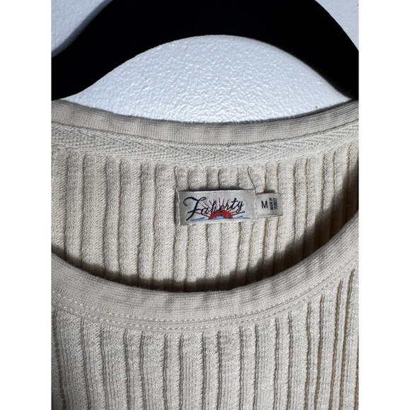 Faherty Women's Ribbed Tank Top Medium Cream Cotton Blend Sleeveless Scoop Neck - Picture 3 of 8